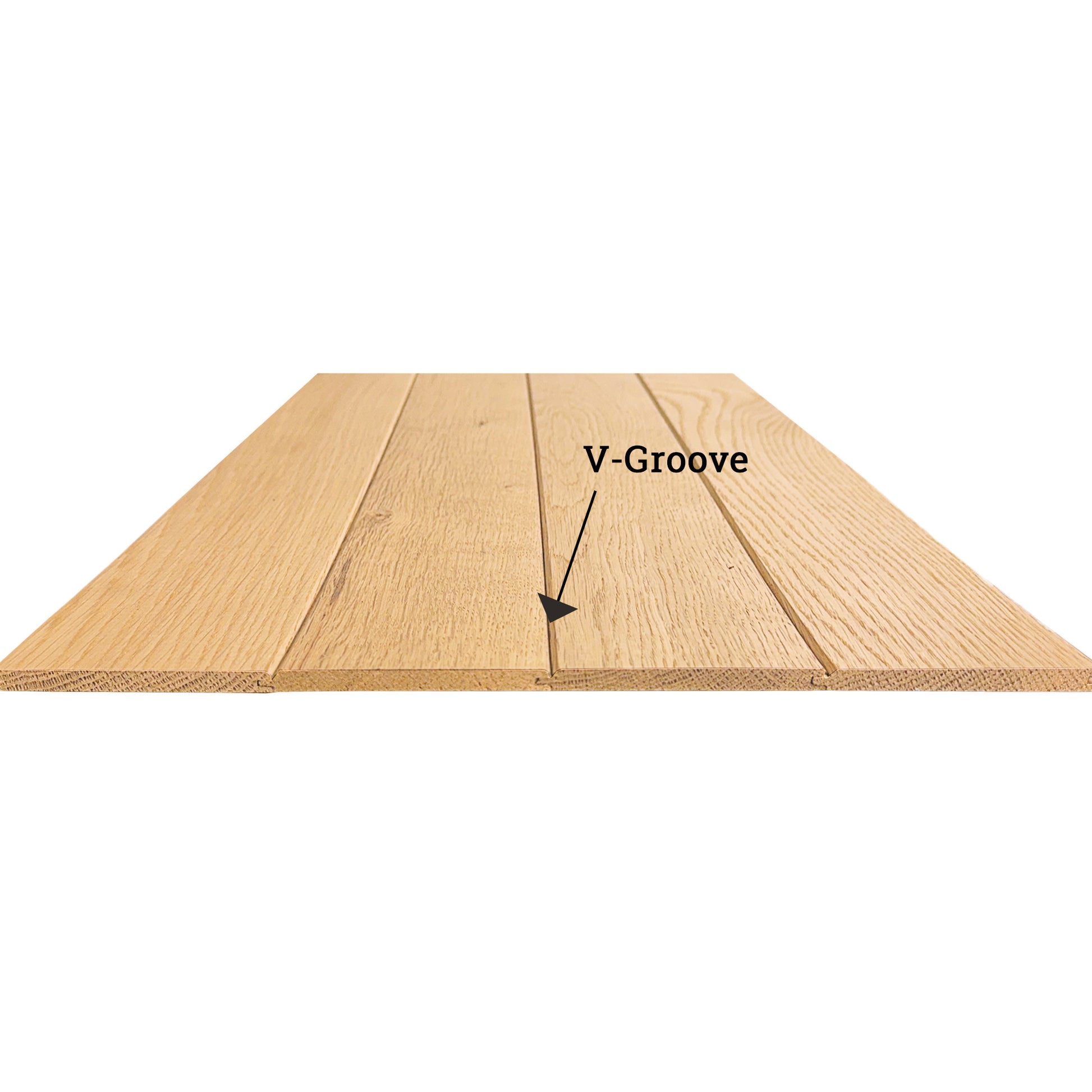 Wooden panel with V-groove in between pieces installed