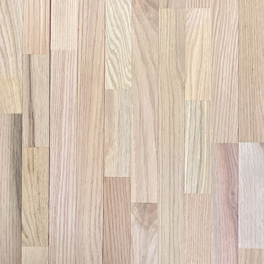 Closeup photo of unfinished Red Oak flooring